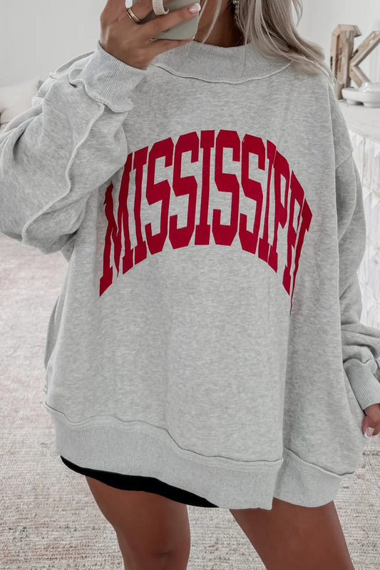 Light Grey MISSISSIPPI Letter Print Oversize Sweatshirt