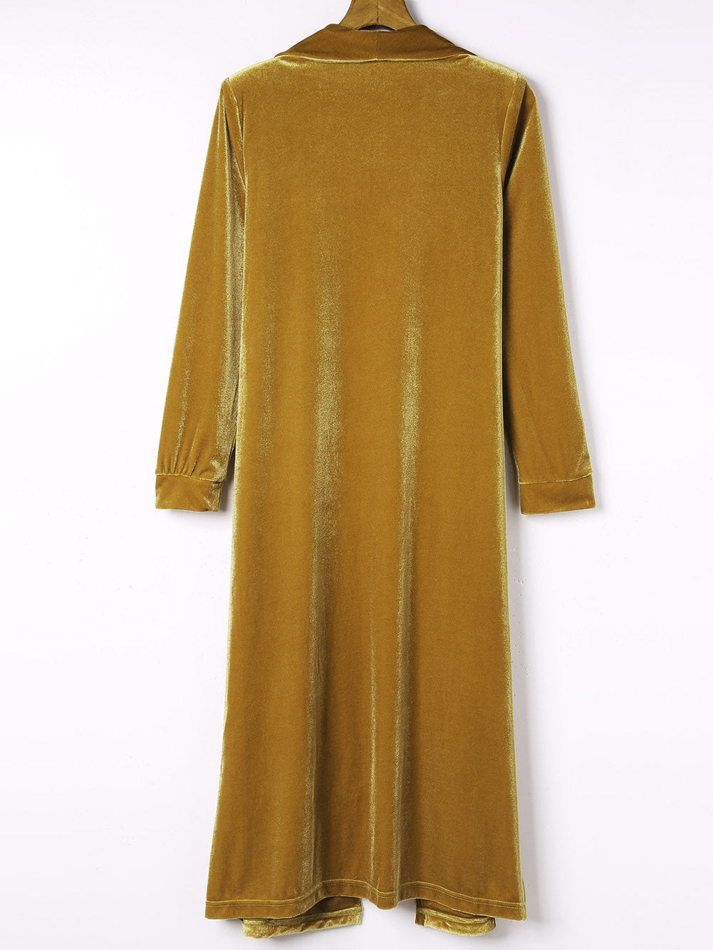 Golden Mustard Plush Open Front Pocketed Maxi Cardigan