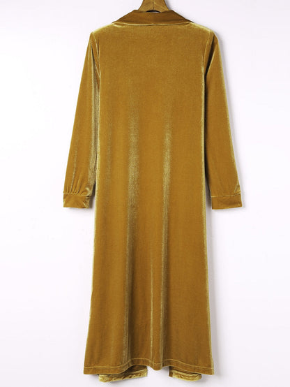 Golden Mustard Plush Open Front Pocketed Maxi Cardigan