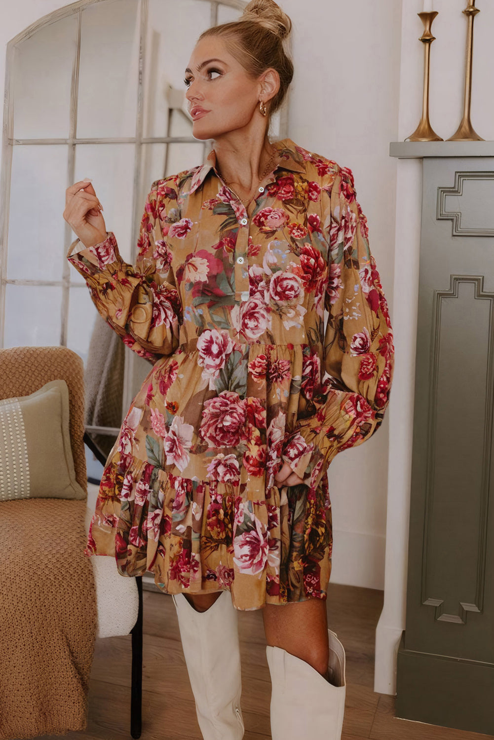 floral long sleeve dress