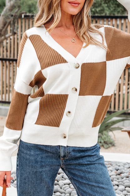 checkered cardigan sweater