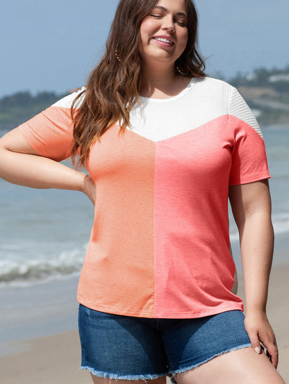 Colorblock Waffle Knit Tee for Plus Size Women