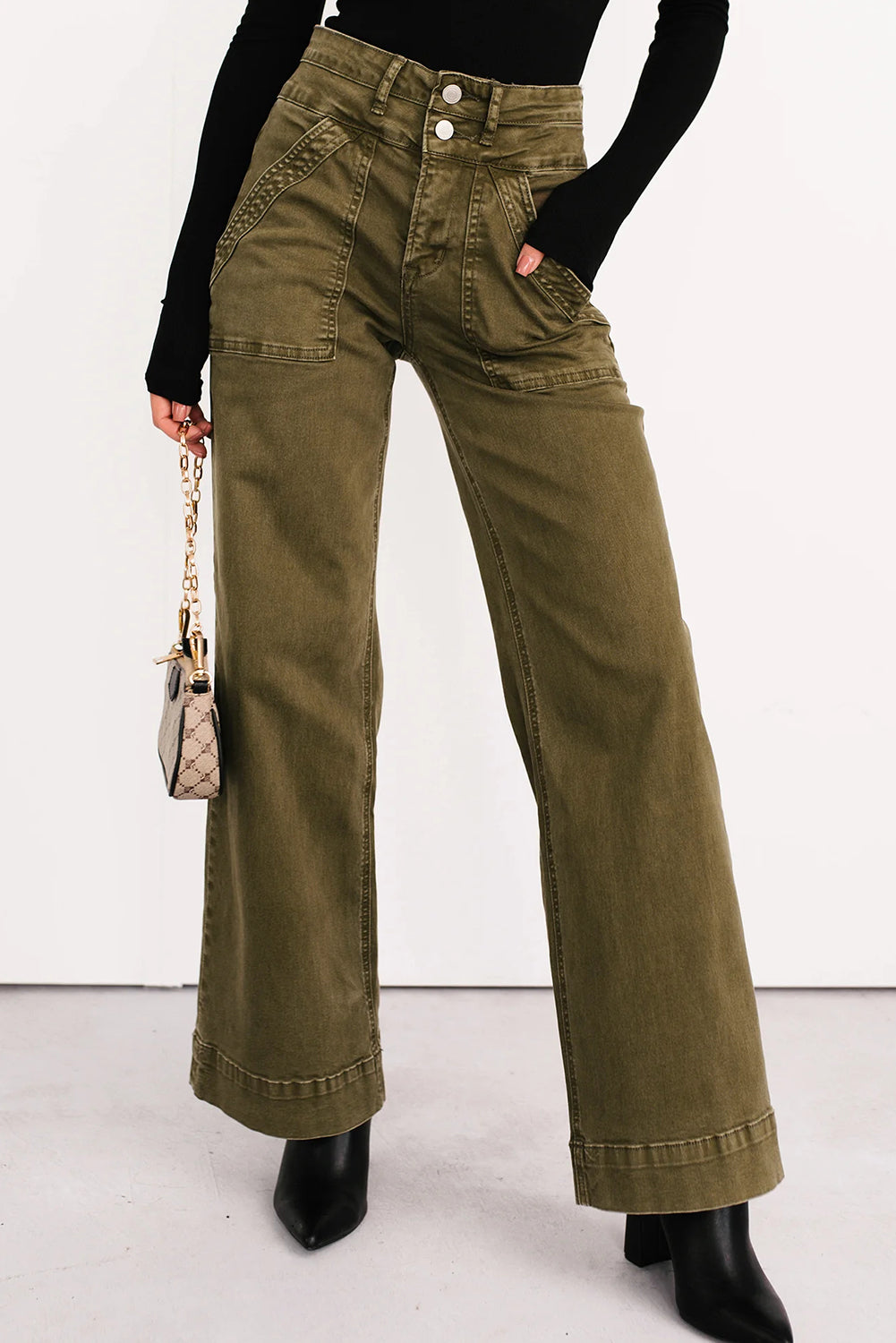 Jungle Green Henley Wide Leg Mica Denim Jeans