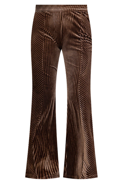 Coffee Velvet Ribbed Flare Bottom Pants