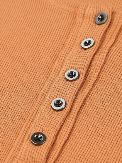 Elegant Black Waffle Knit Henley Top