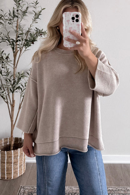 Gray Morn Exposed Seam Drop Shoulder Loose Sweater