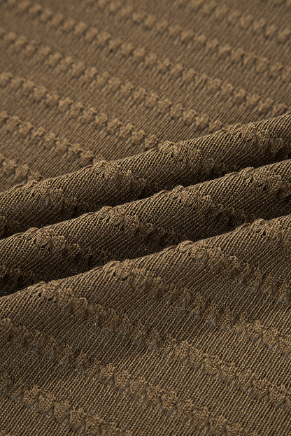 Camel Double Patch Pocket Striped Texture Knit Open Front Duster Cardigan