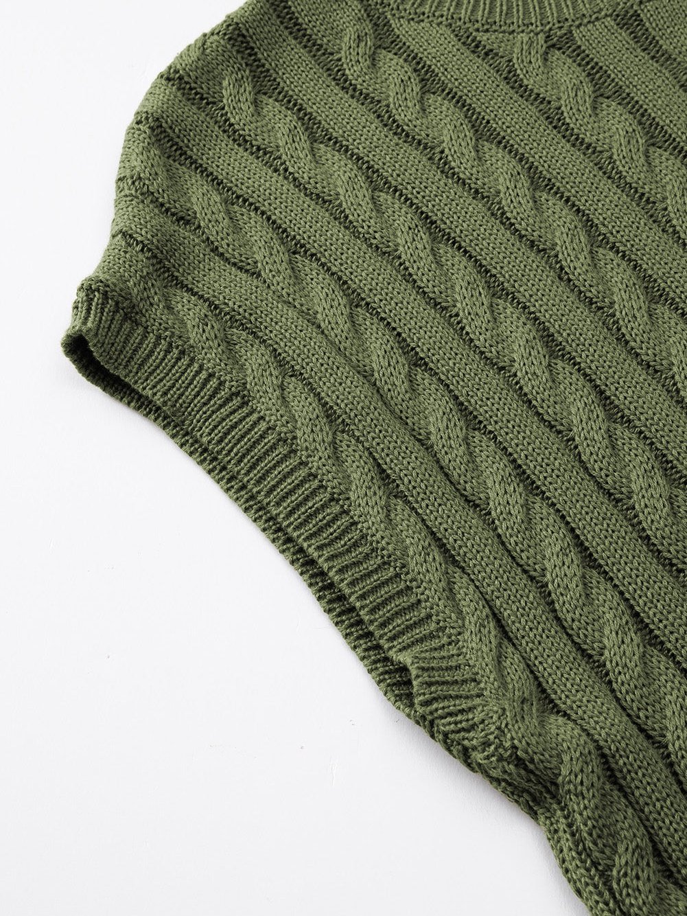 Green Jungle Cable Knit Short Sleeve Sweater with Crew Neck