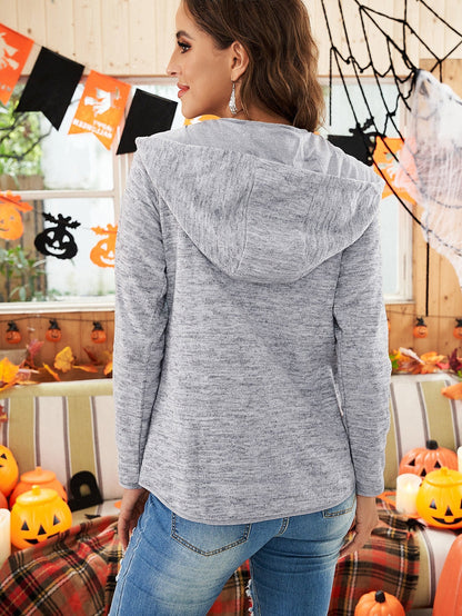 Heathered Pocketed Casual Hooded Pullover