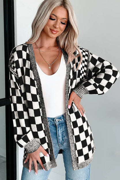 black checkered cardigan