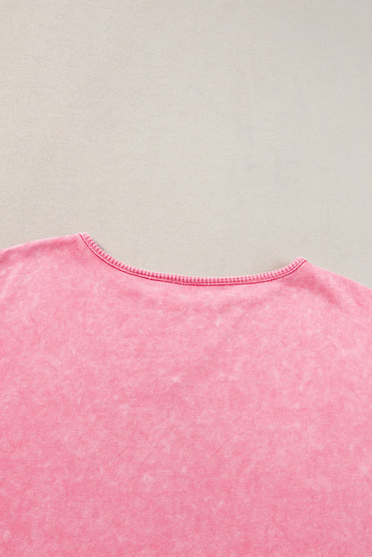 Strawberry Pink Mineral Wash Oversized Patchwork Tee