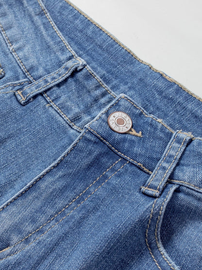 With Holes And Tassels Trendy Denim Straight Breasted Pants