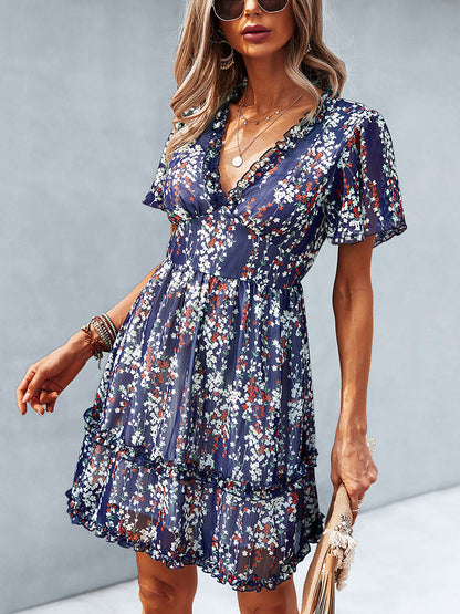 Mini Dresses - Temperament Commuting Floral Sexy Mini Dress - MsDressly