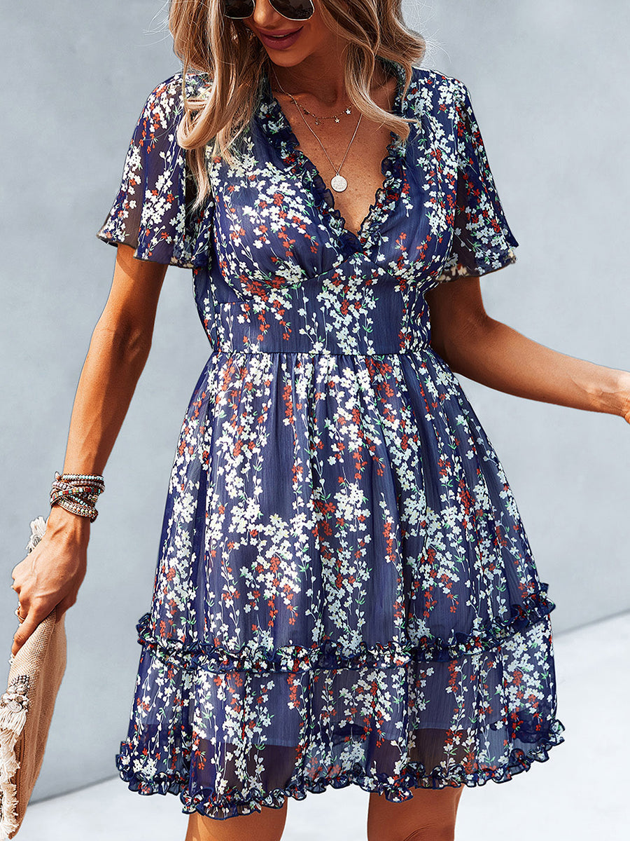 Mini Dresses - Temperament Commuting Floral Sexy Mini Dress - MsDressly