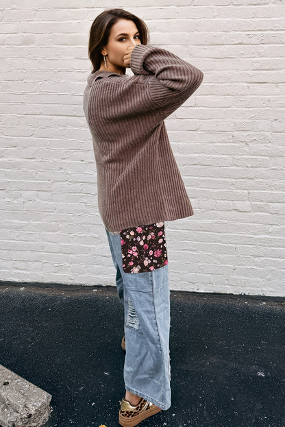 Myosotis Buttoned Straps Floral Patchwork Distressed Denim Overalls