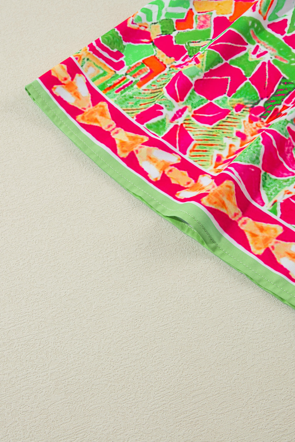 Green Bohemian Geometric Print Wide Sleeve Plus Size Blouse