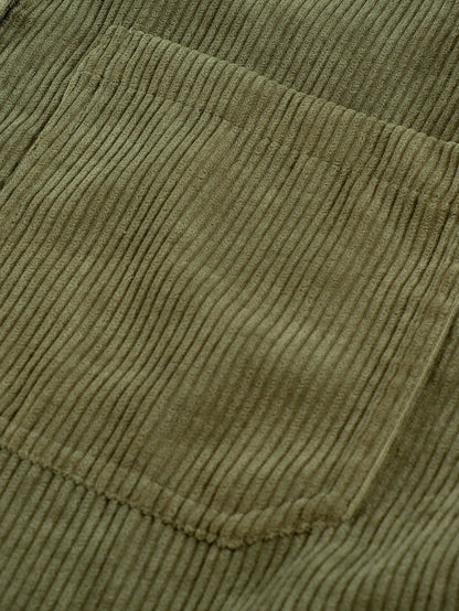 Green Corduroy Button-Up Pocket Blouse
