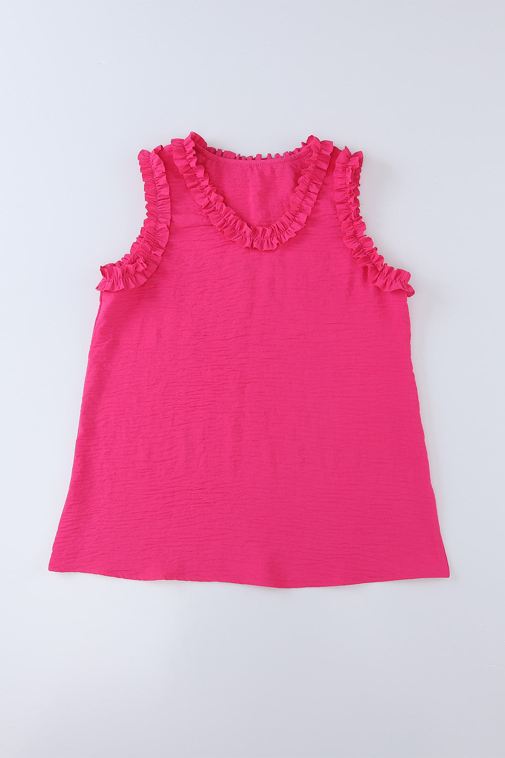 Elegant Rose Frilled V-Neck Sleeveless Tank Top
