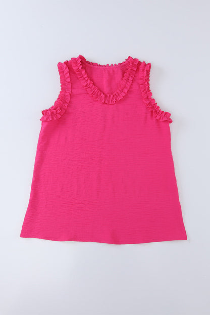 Elegant Rose Frilled V-Neck Sleeveless Tank Top