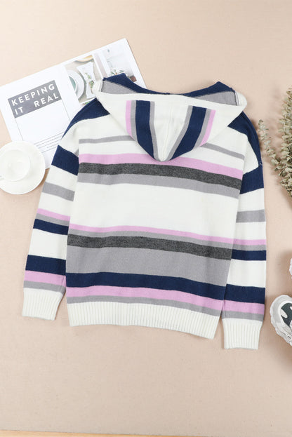 Stripe Oversized Hooded Knit Sweater for Curvy Women