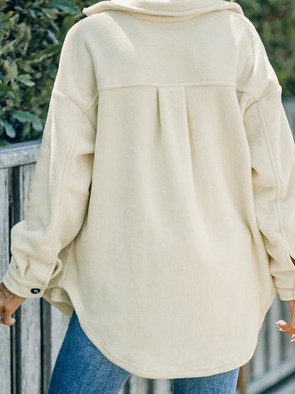 Beige Collared Button-Up Shirt Jacket