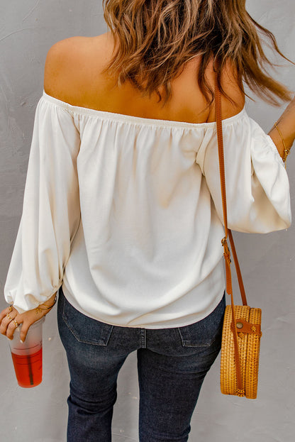 Elegant White Off Shoulder Top with Elastic Neckline