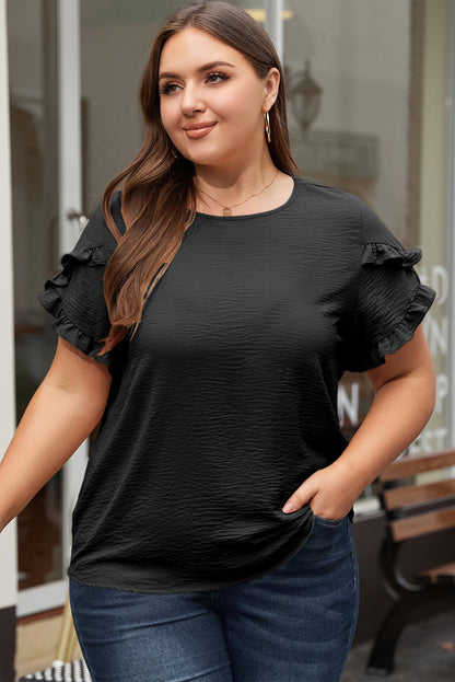 Chic Black Ruffle Sleeve Plus Size Blouse