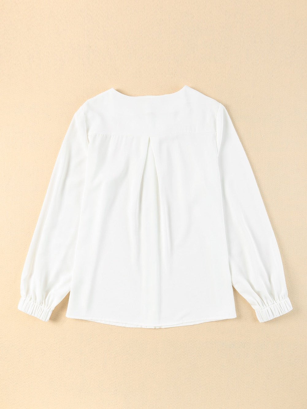 Graceful White Pleated Round Neck Shirt with Puff Sleeves
