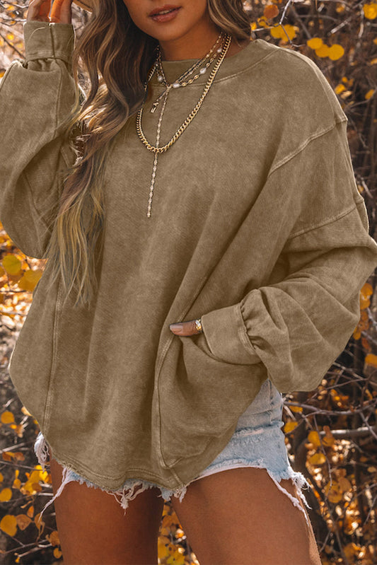 Khaki Twist Back Exposed Seam Oversized Pullover Sweatshirt