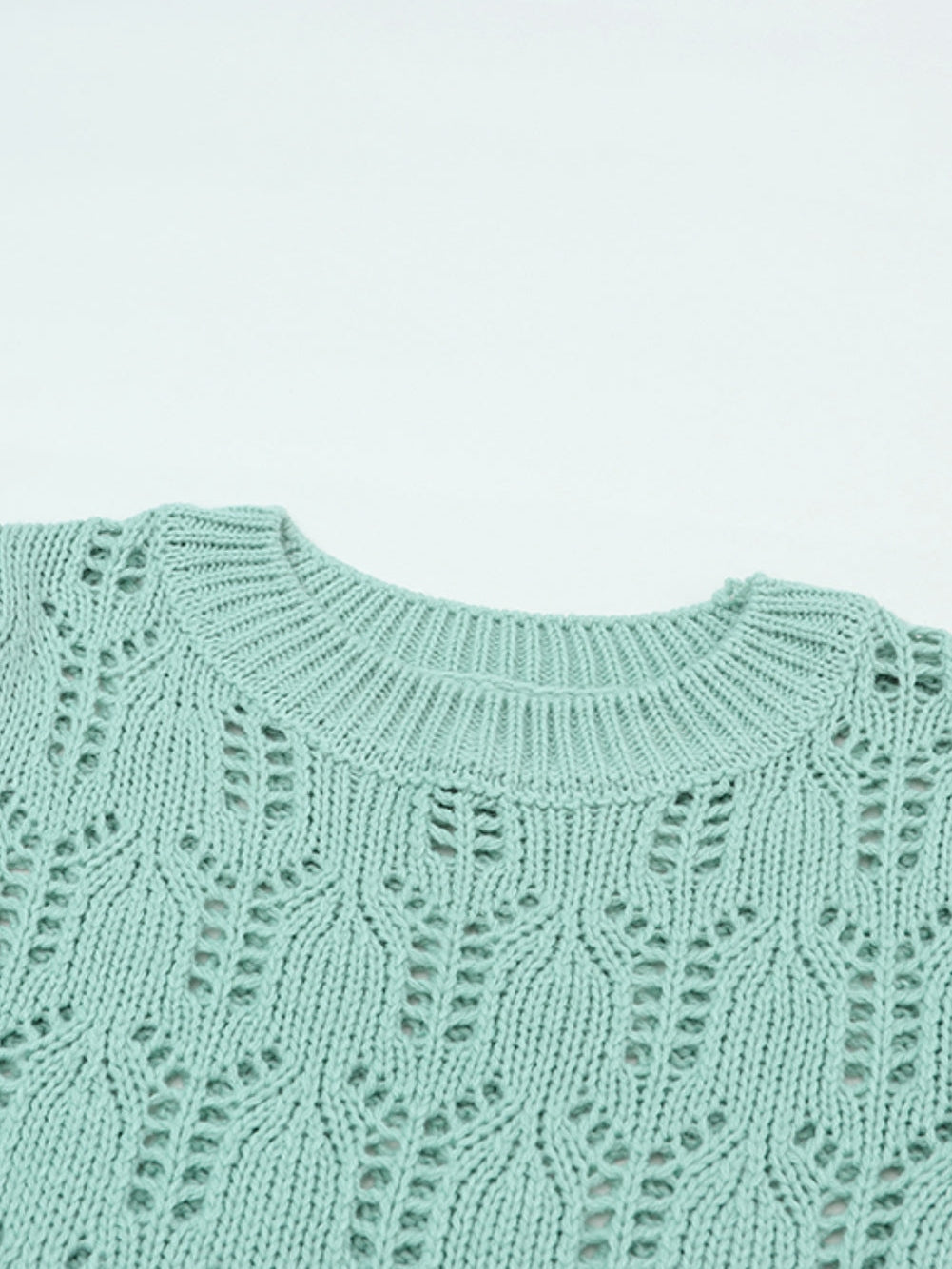 Green Pointelle Knit Sheer Sweater