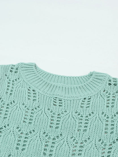 Green Pointelle Knit Sheer Sweater