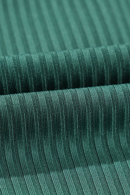 Black Emerald Ruched U Neck Ribbed Tankini