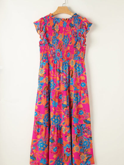 Crimson Blossom Tiered Sleeveless Plus Size Maxi Dress