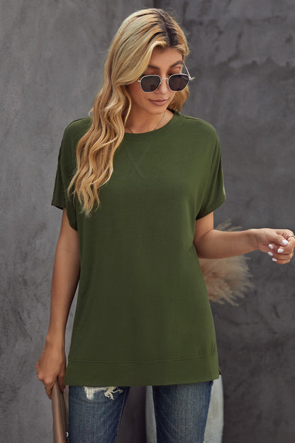 Green Basic Round Neck Short Sleeve T-Shirt