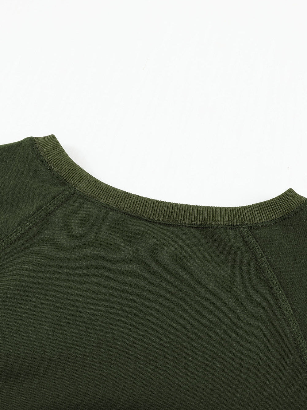 Green Crew Neck Long Sleeve Sweatshirt with Distressed Detail