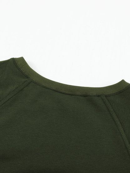 Green Crew Neck Long Sleeve Sweatshirt with Distressed Detail
