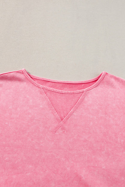 Strawberry Pink Mineral Wash Oversized Patchwork Tee
