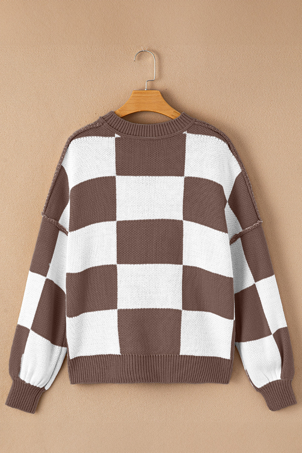 brown checkered sweater