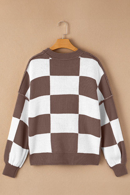 brown checkered sweater
