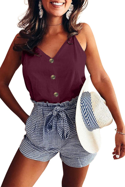 Fiery Red V-Neck Button-Up Tank Top