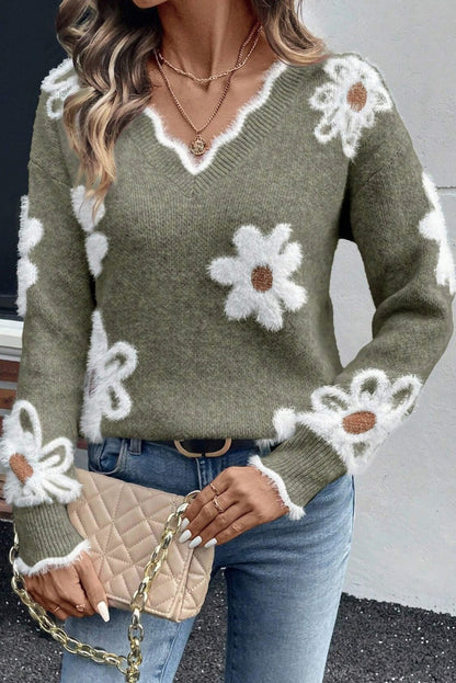 scalloped v neck sweater