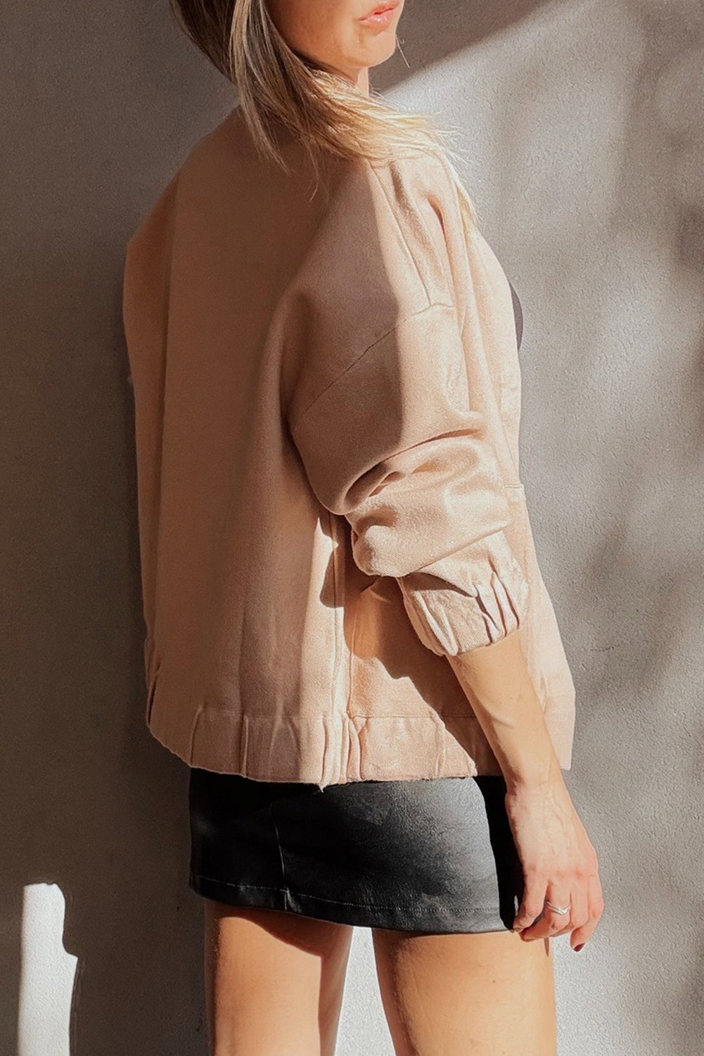 Smoke Gray Patched Pocket Snap Button Bomber Jacket