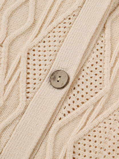 Elegant Apricot V-Neck Oversized Knit Cardigan with Button Detail
