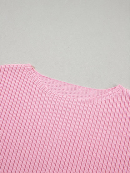 Pink Striped Ribbed Oversized T-Shirt for Plus Size Women