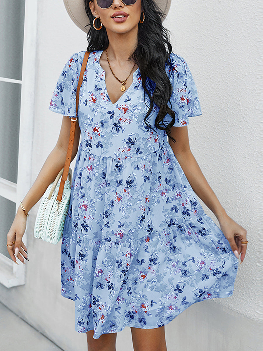 Mini Dresses - Temperament Fashion Print V Neck Mini Dress - MsDressly