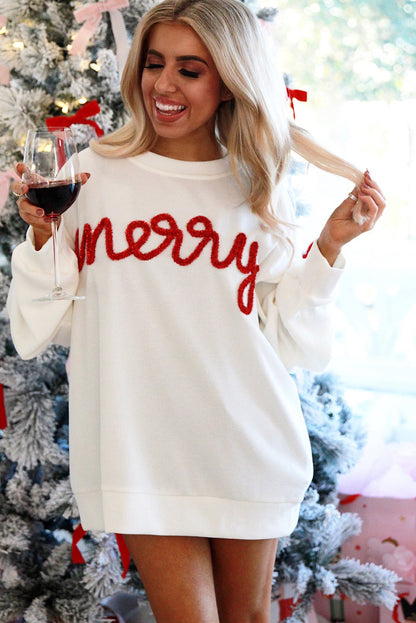 White Let_s Be Merry Tinsel Rib Top