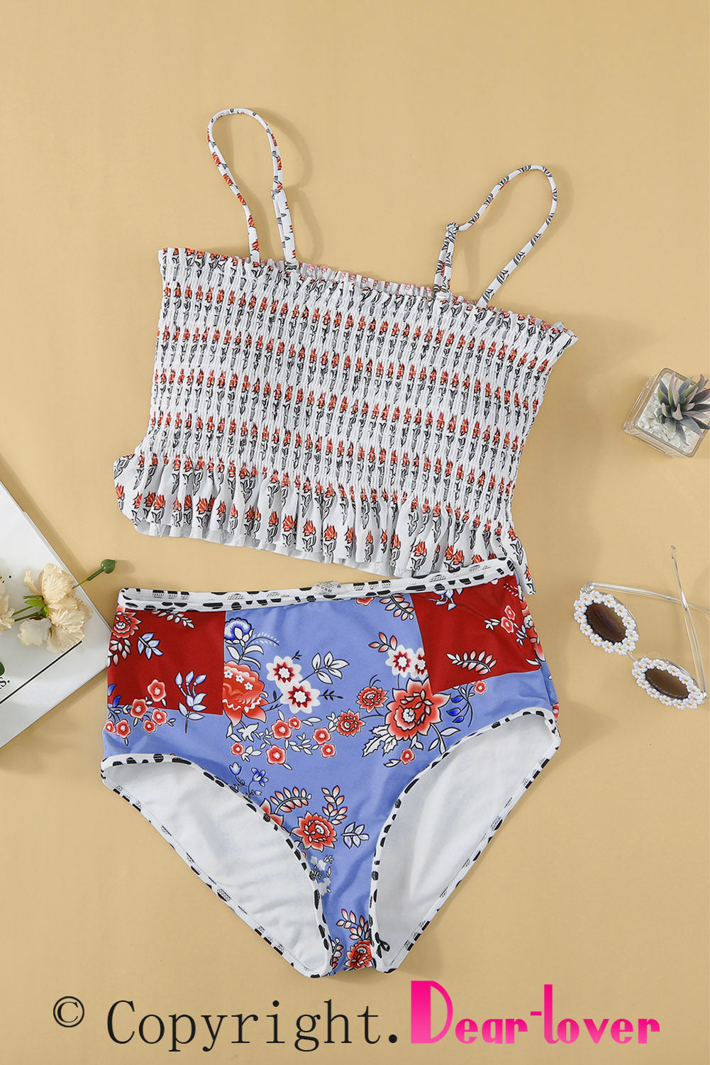 Floral Patchwork Retro High Waist Bikini Set