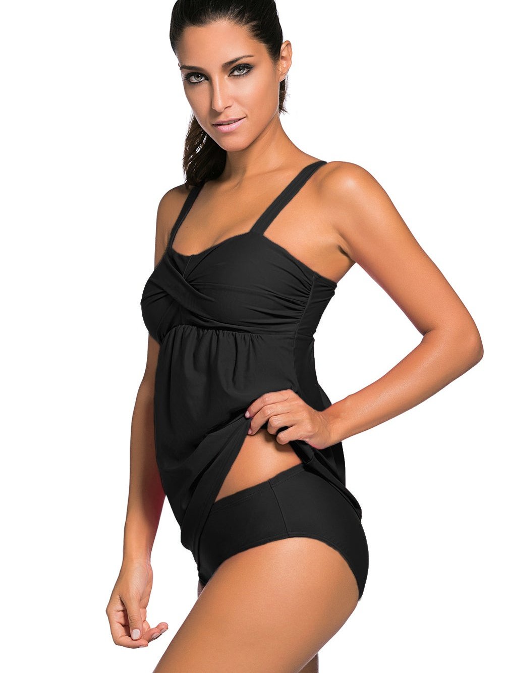 Black 2-Piece Tankini Bathing Suit with Swing Detail