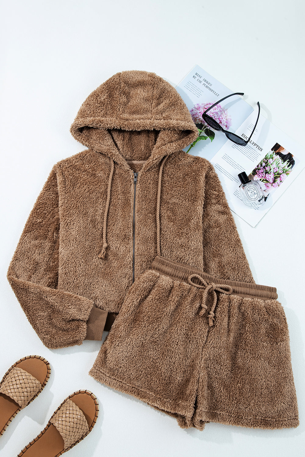 sherpa hoodie short set