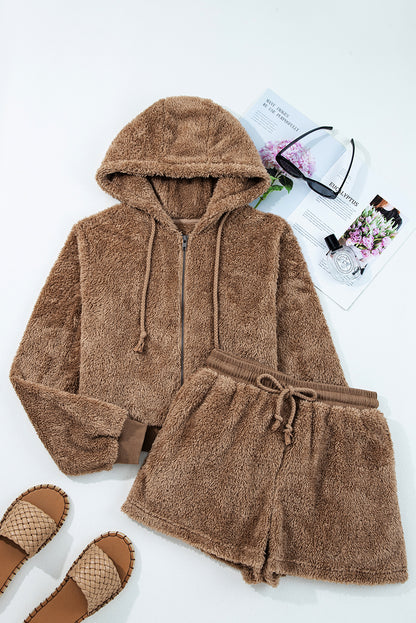 sherpa hoodie short set